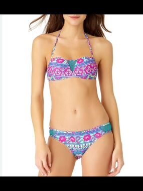 No Boundaries Pink & Teal Paisley Bandeau Bikini Set